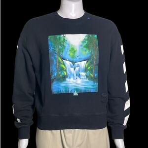 2019 Off-White c/o Virgil Abloh Main Label Waterfall Over Black Sweatshirt XXS
